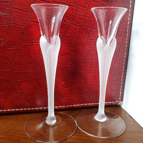 Sasaki Other - Set Sasaki Aegean Frosted Stem Crystal Candlesticks vintage seashell shape 7.25"